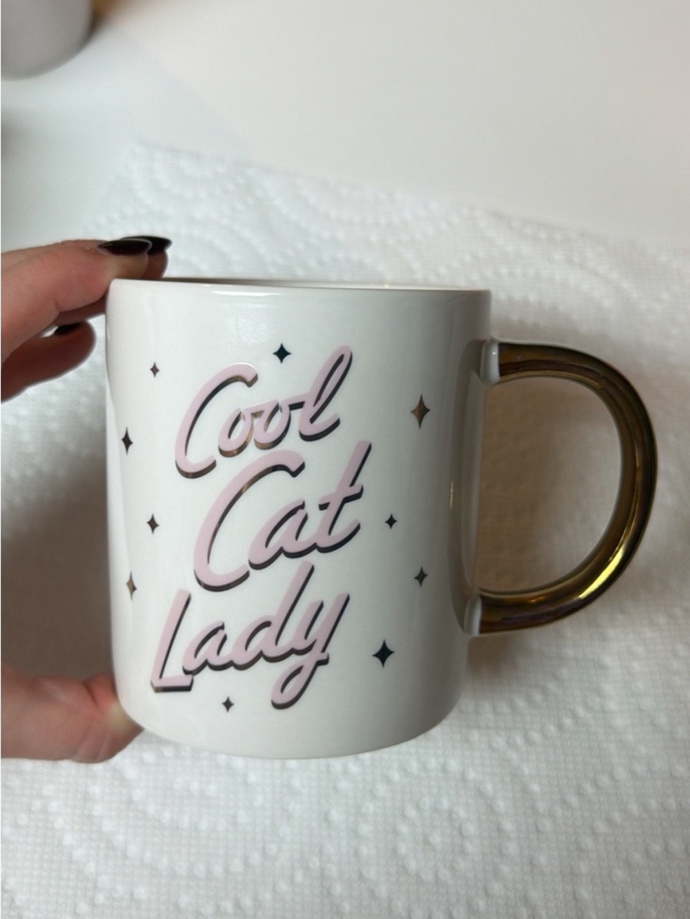 Cool Cat Lady Ceramic Mug - White with Pink Script